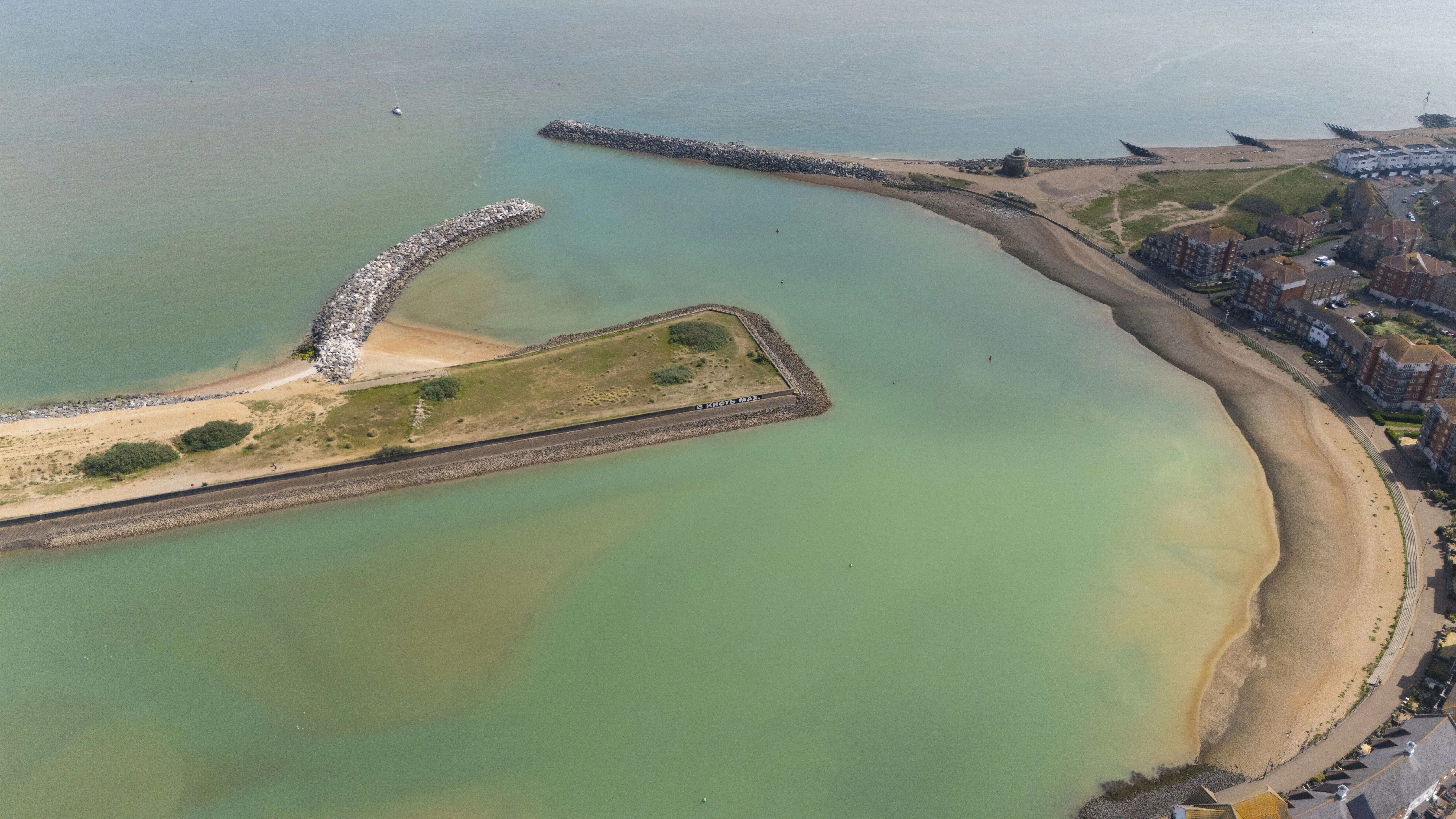 Aerial drone shot of Eastbourne Harbour